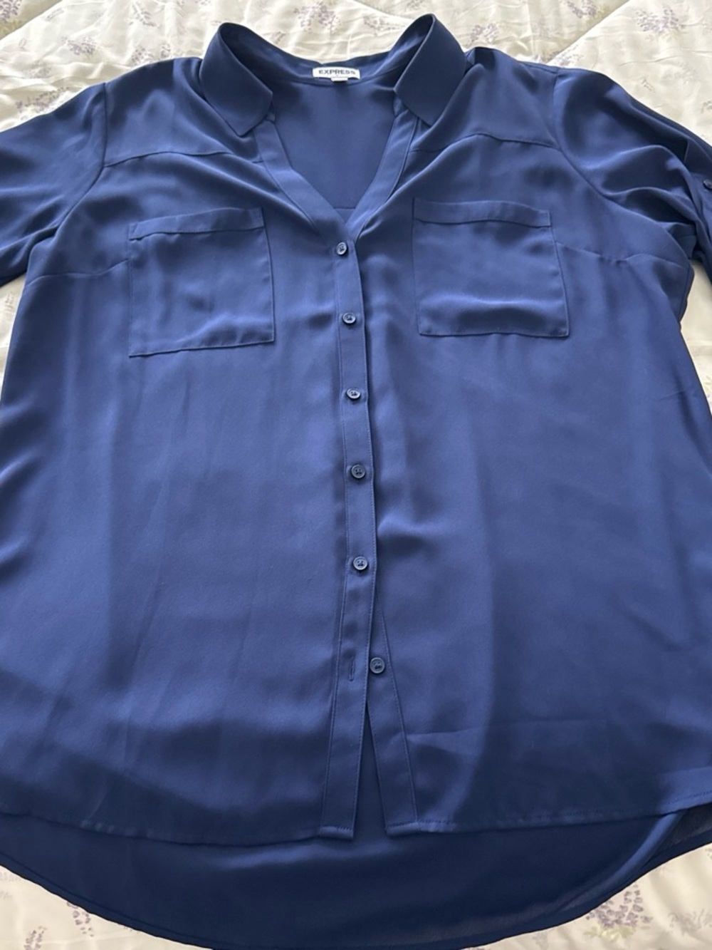 Express Deep Blue Button-Front Blouse